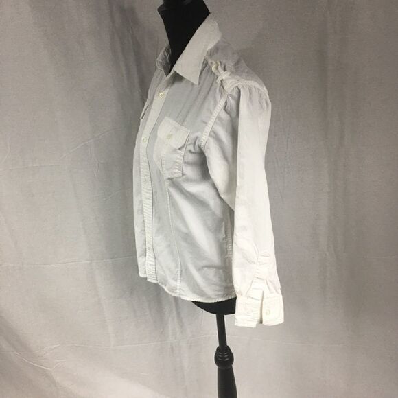 PD&C white button front blouse X Large long sleeved button pockets uniform type - Picture 3 of 5